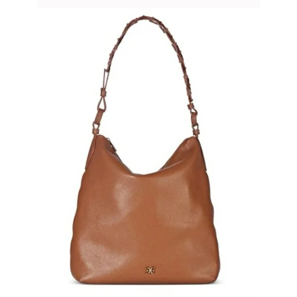 Sam Edelman Hobo Bag Bay Large Genuine Leather Chainlink Shoulder Caramel/Brown - Picture 3 of 13